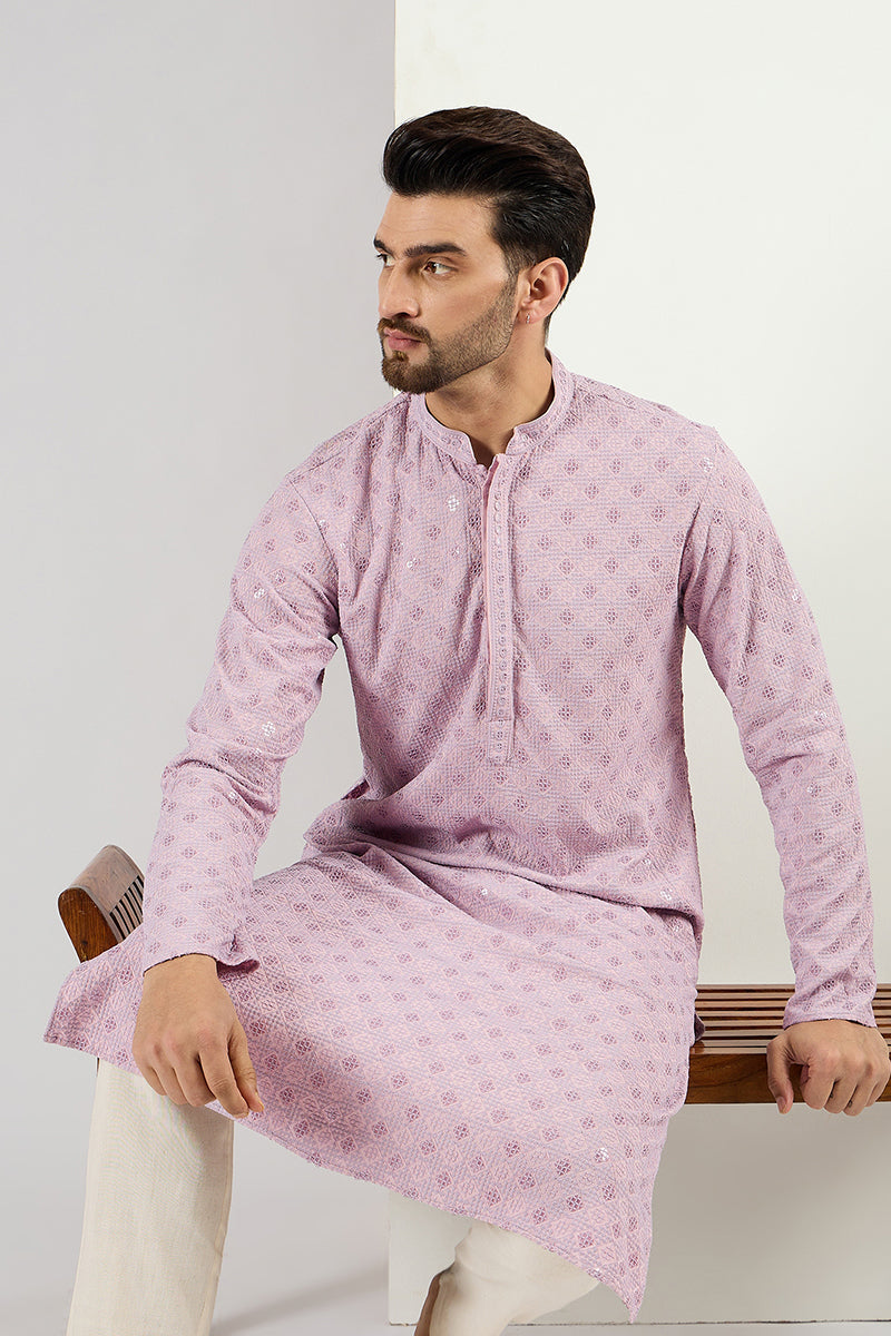 Purple Viscose Rayon Solid Embroidered Straight Kurta | SHOBITAM