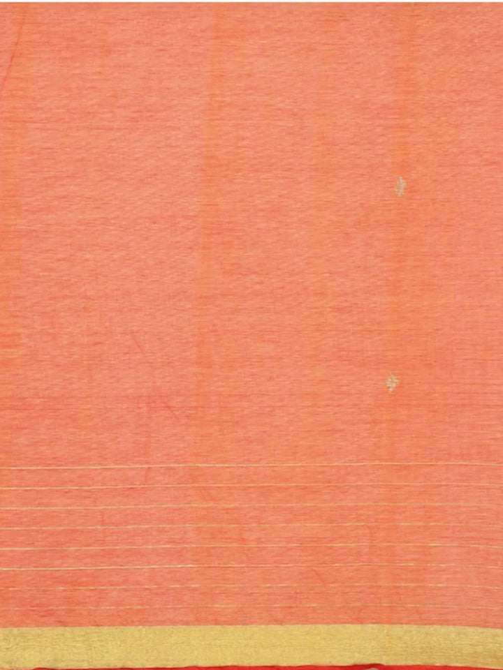 Orange Handloom Zari buti Jamdani Cotton Saree
