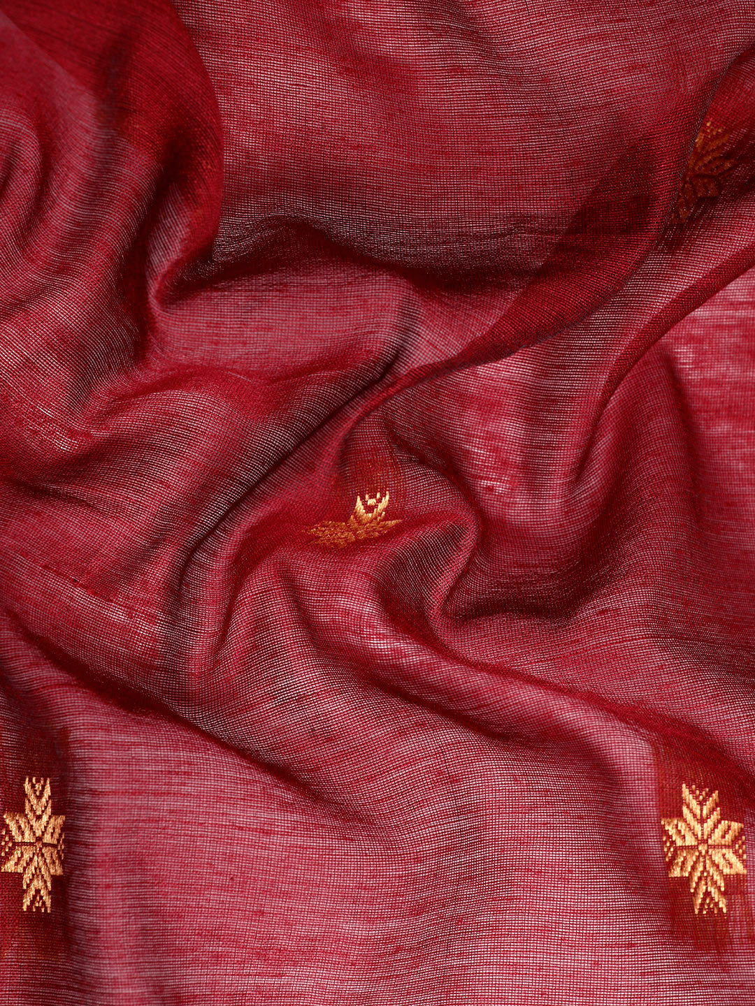 Maroon Zari Buti Silk Cotton Saree with Minimal Zari Border and Blouse piece
