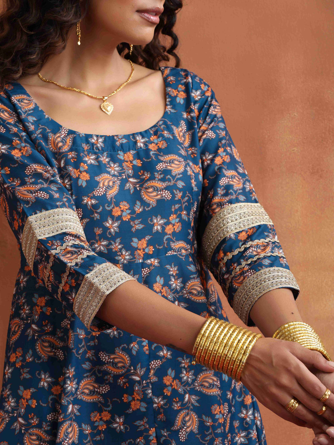 Blue Print Flared Anarakali Kurta Set | SHOBITAM | SHOBITAM