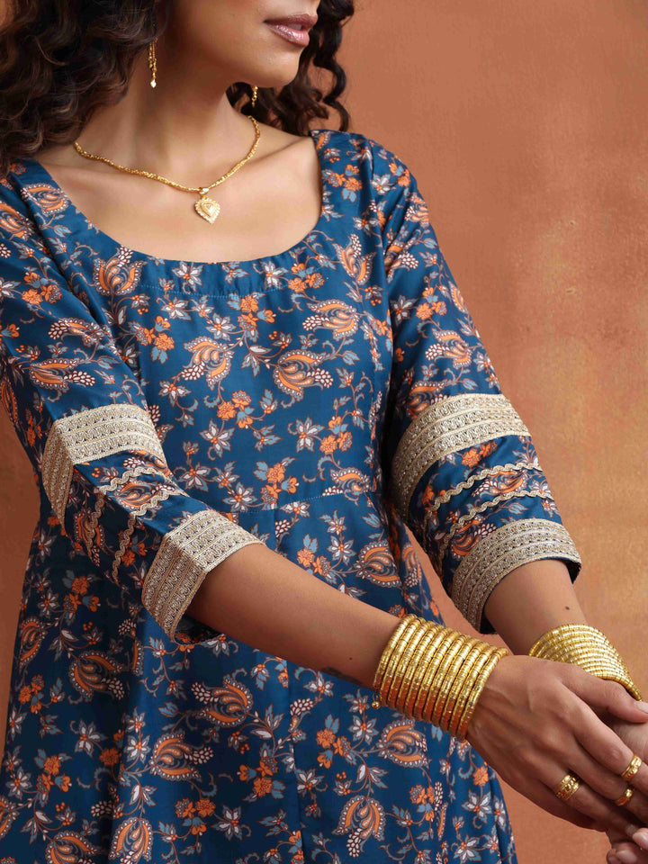 Blue Print Flared Anarakali Kurta Set | SHOBITAM | SHOBITAM