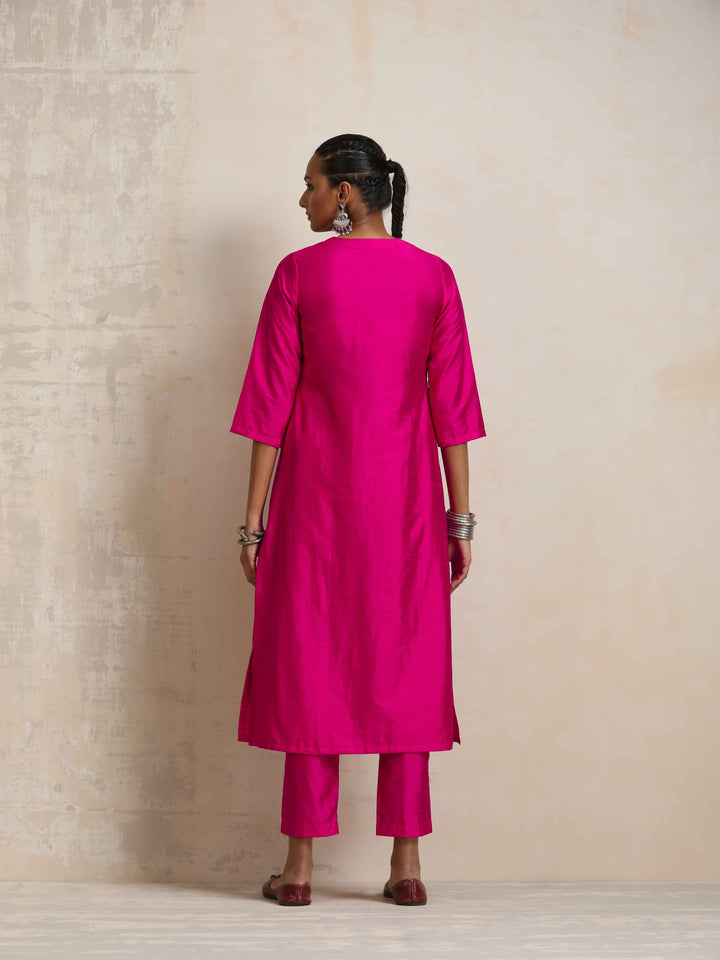 Pink Silk High Slit Kurta Set | SHOBITAM