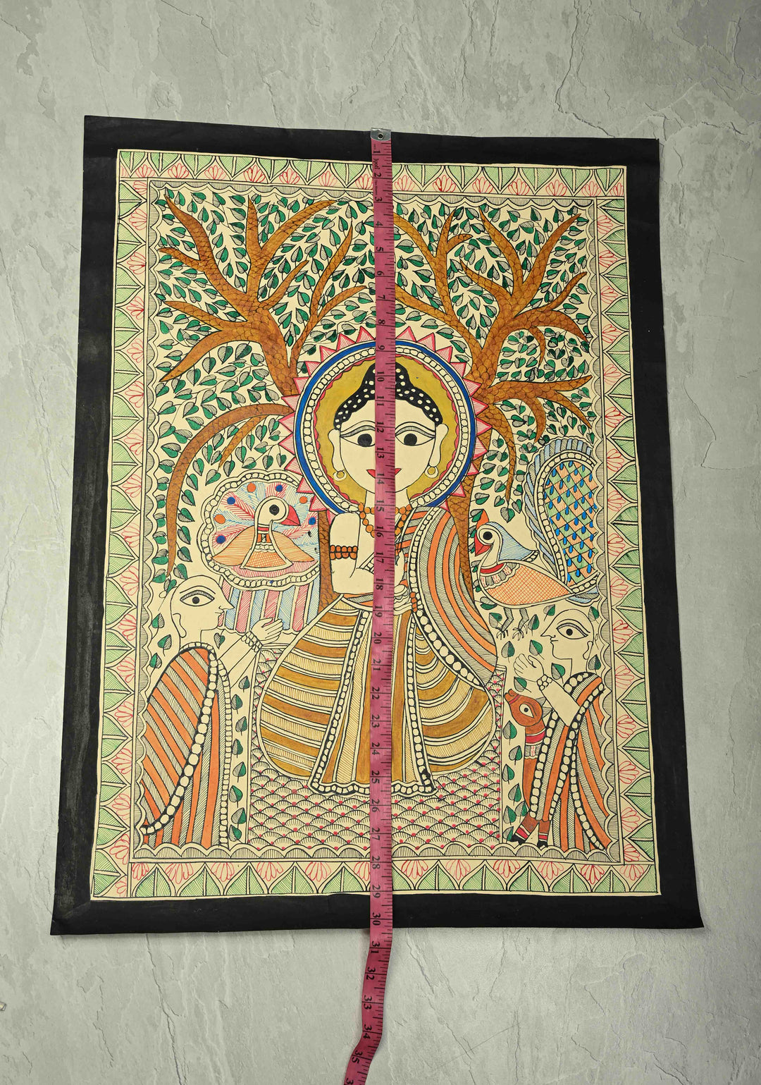 Buddha under the Bodhi Tree on Madhubani wall painting,Unframed,30 x 22 | SHOBITAM