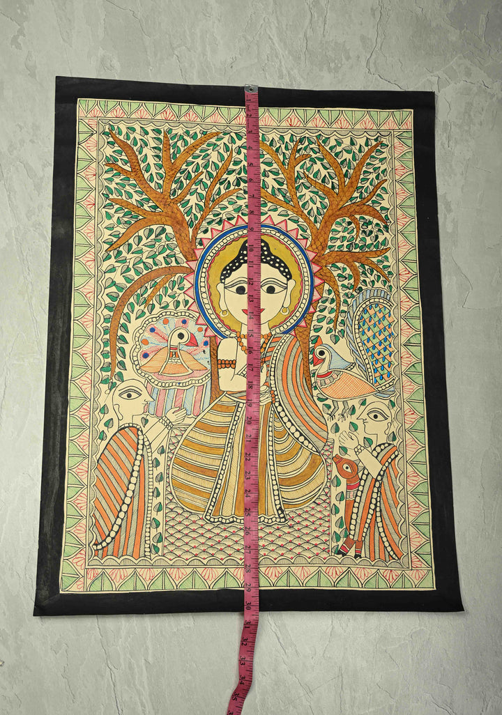 Buddha under the Bodhi Tree on Madhubani wall painting,Unframed,30 x 22 | SHOBITAM