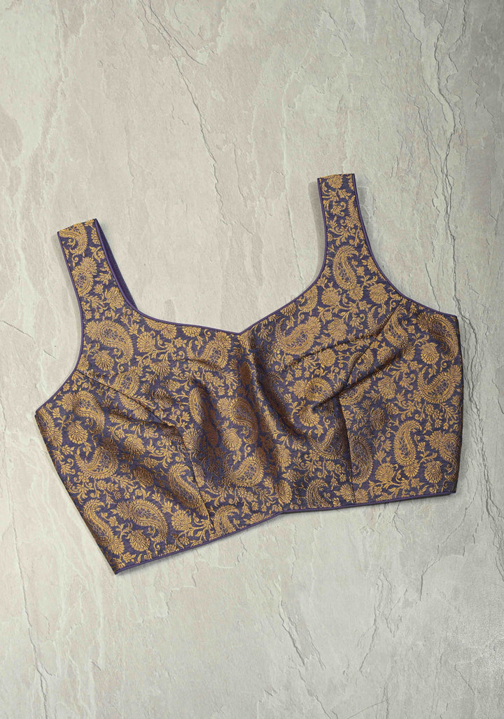 SIZE 34" Dusty Amethyst Leaf Neckline with Paisley Brocade and Sleeveless Blouse