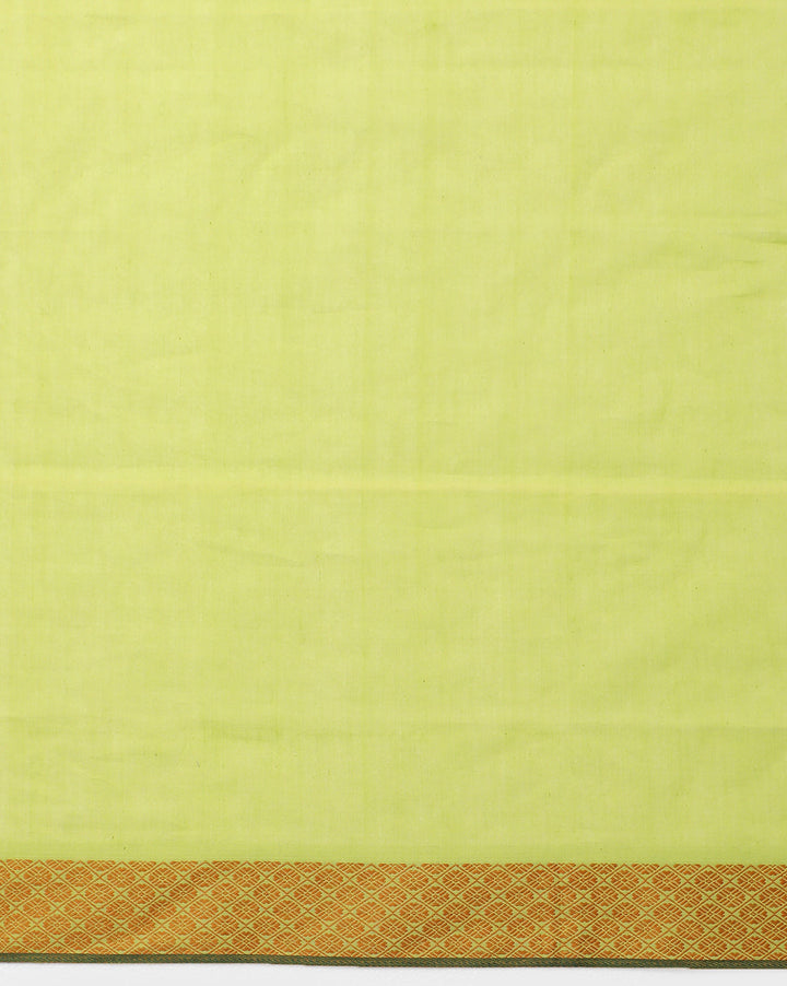 Lime green Golden Jacquard Cotton Saree | SHOBITAM
