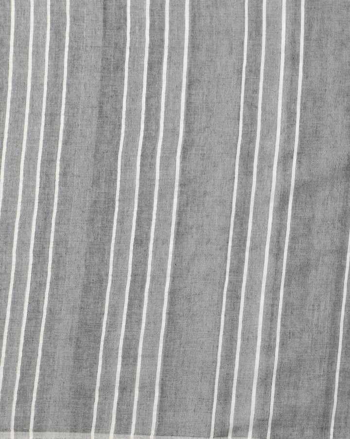 Gray Handwoven Cotton Saree with pompoms