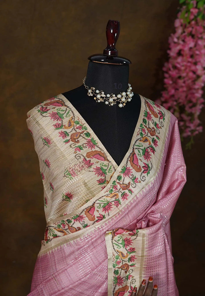 Muted Onion Pink Jute Silk Saree  | SHOBITAM