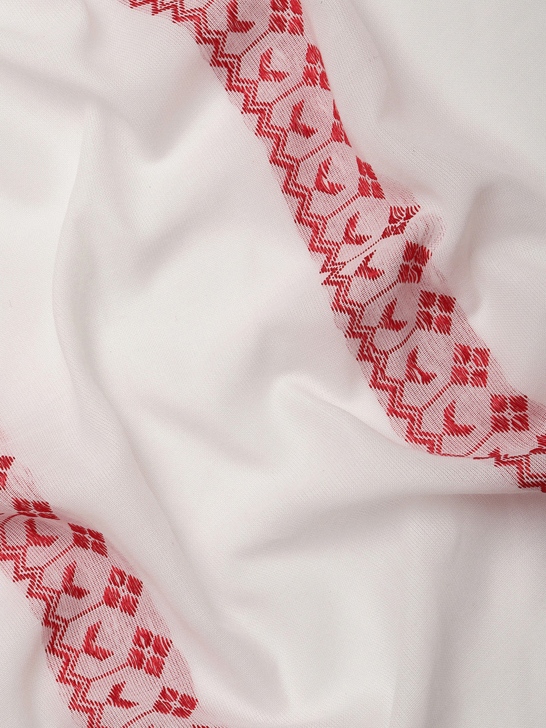 White Red Pure Cotton Saree with Blouse piece | SHOBITAM