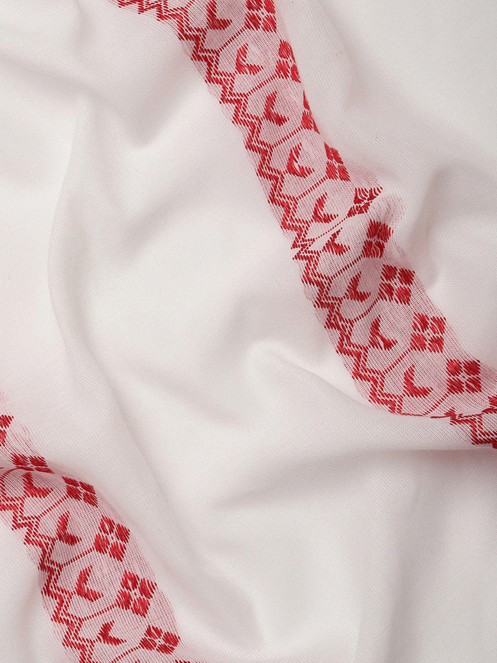 White Red Pure Cotton Saree with Blouse piece | SHOBITAM