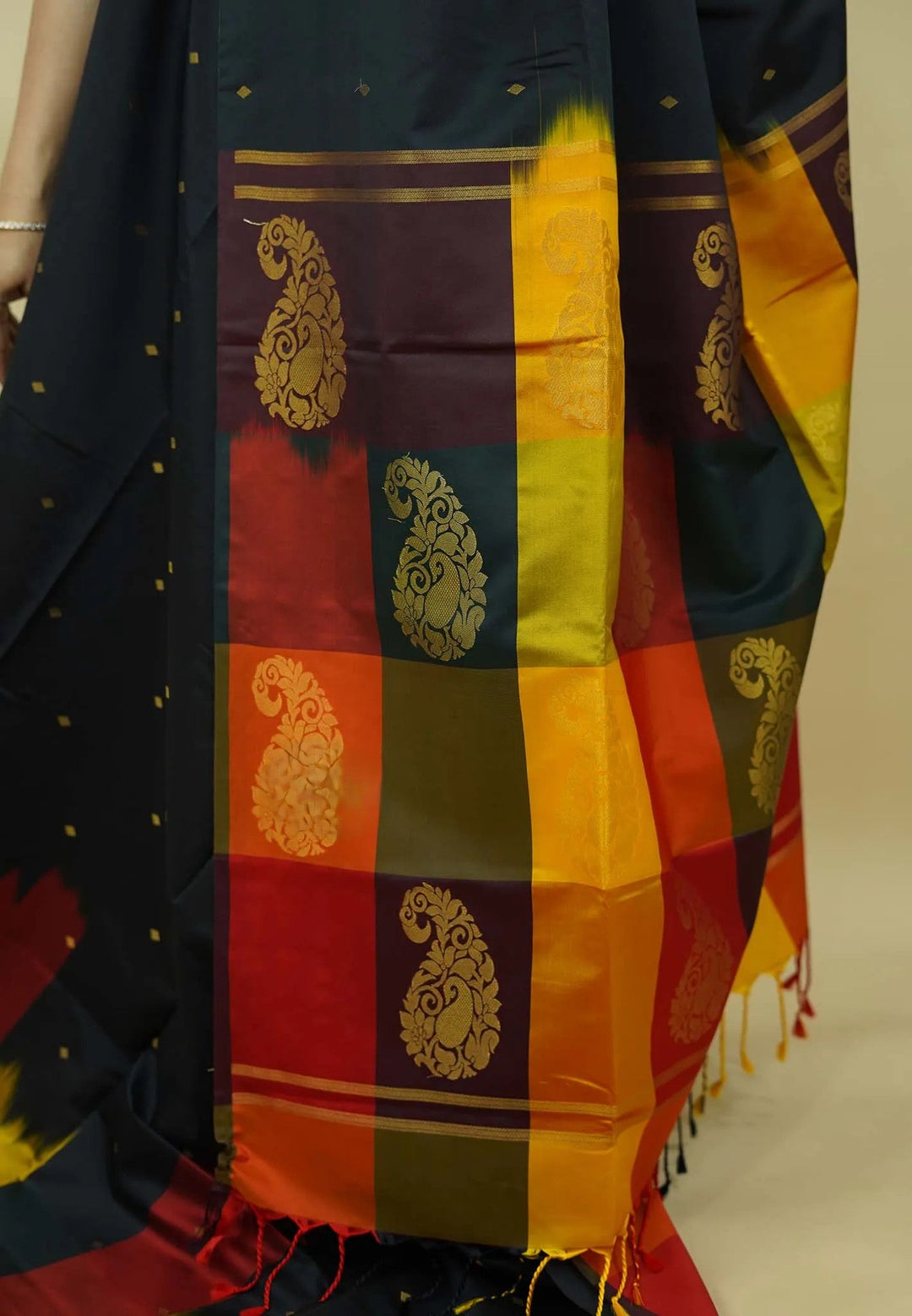 Black Art Silk Saree with Sunset Kattam Checks | SHOBITAM