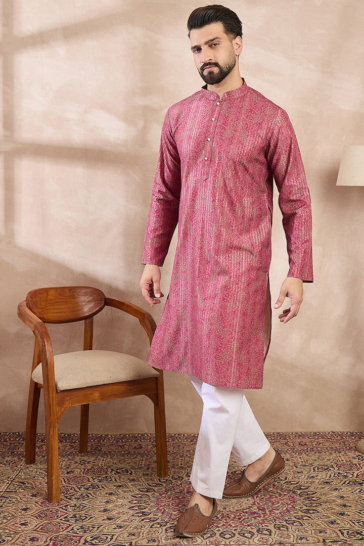 Pink Silk Blend Floral Printed Straight Kurta | SHOBITAM