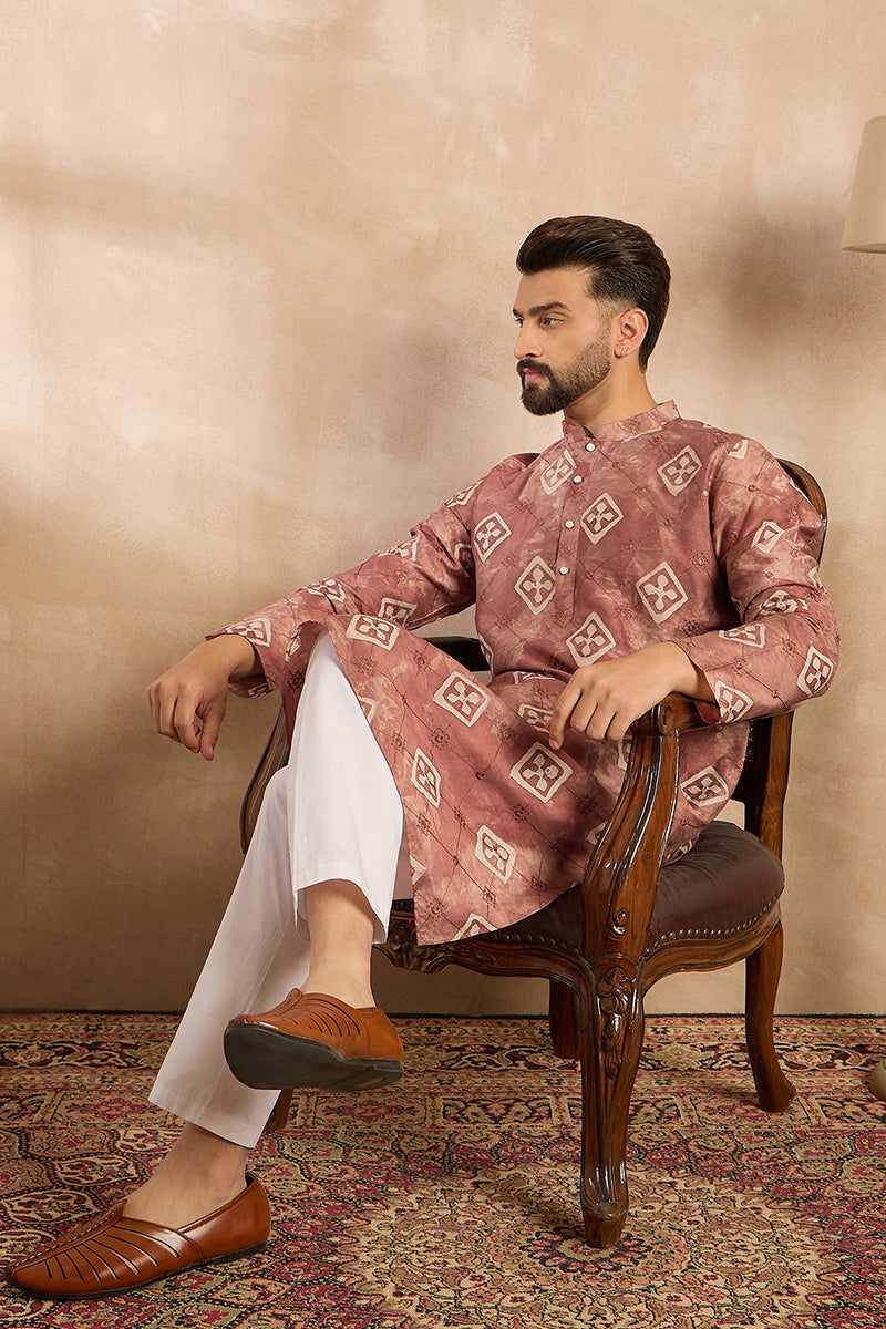 Brown Cotton Solid Embroidered Straight Kurta | SHOBITAM