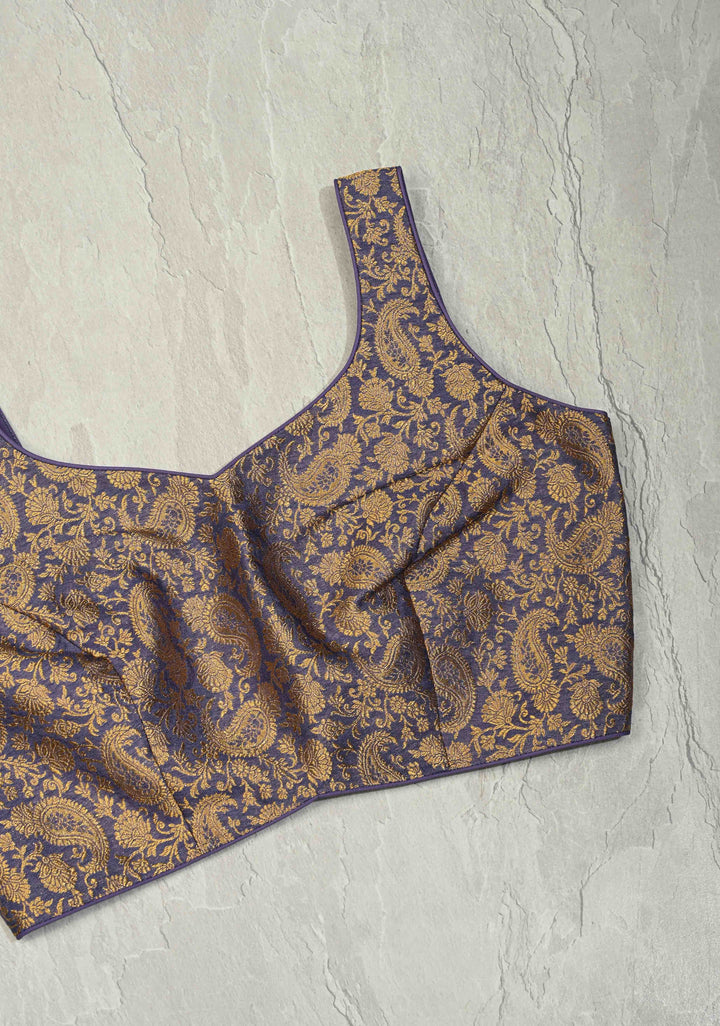 SIZE 34" Dusty Amethyst Leaf Neckline with Paisley Brocade and Sleeveless Blouse