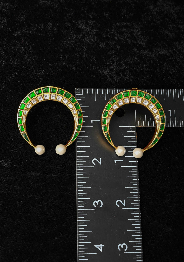 92.5 Silver Sithun Kundan Horse Shoe Crescent Stud Earrings