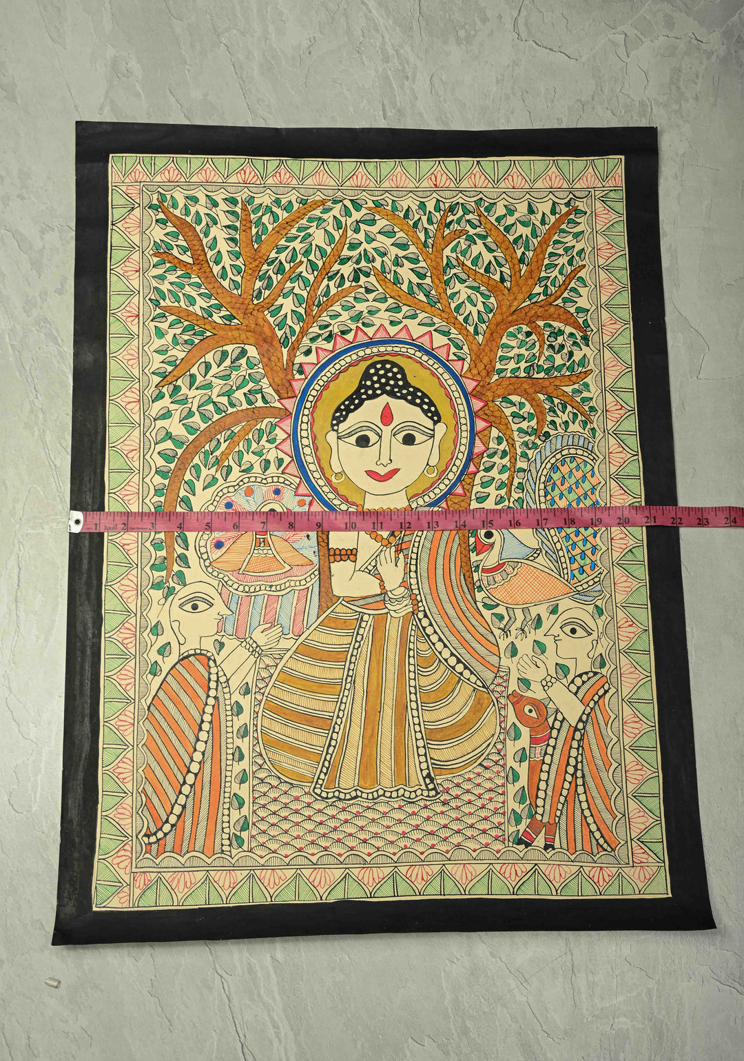 Buddha under the Bodhi Tree on Madhubani wall painting,Unframed,30 x 22 | SHOBITAM