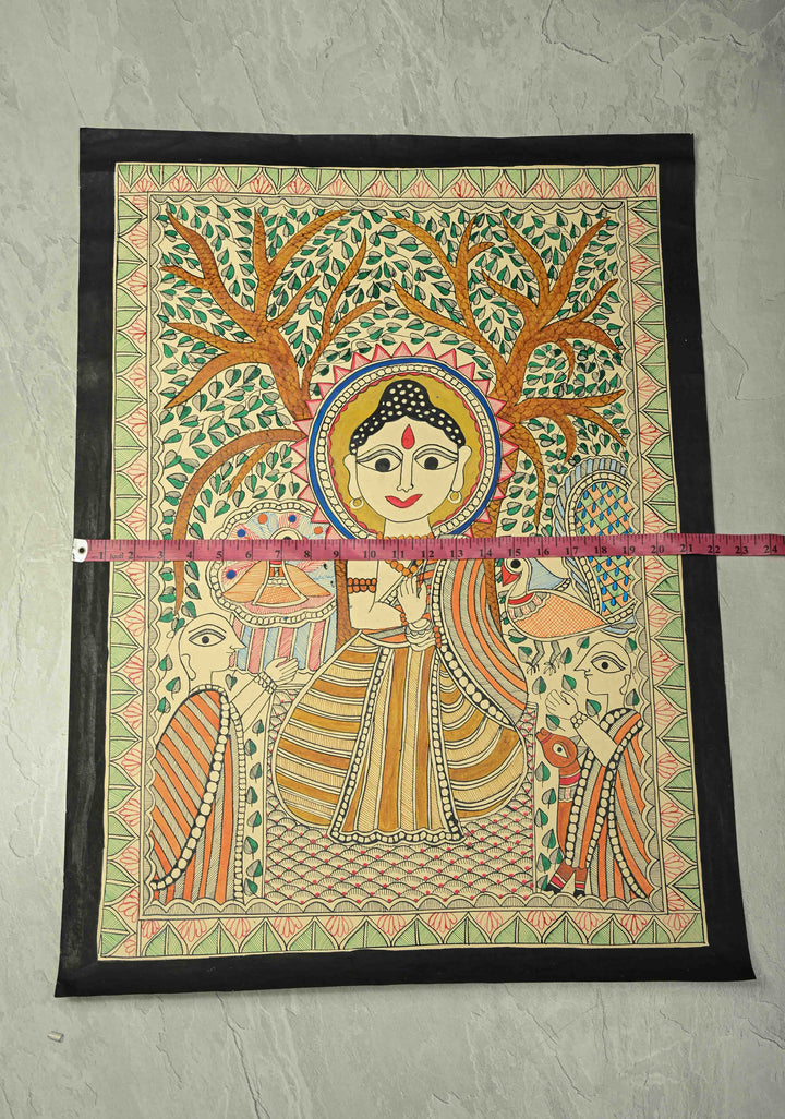 Buddha under the Bodhi Tree on Madhubani wall painting,Unframed,30 x 22 | SHOBITAM