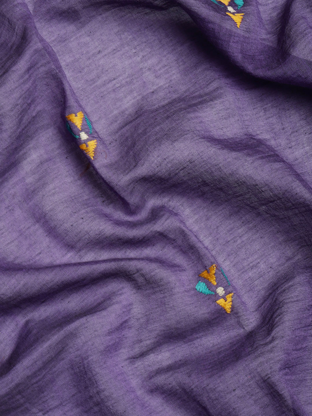 Violet Handloom Cotton Saree with Kantha Embroidery