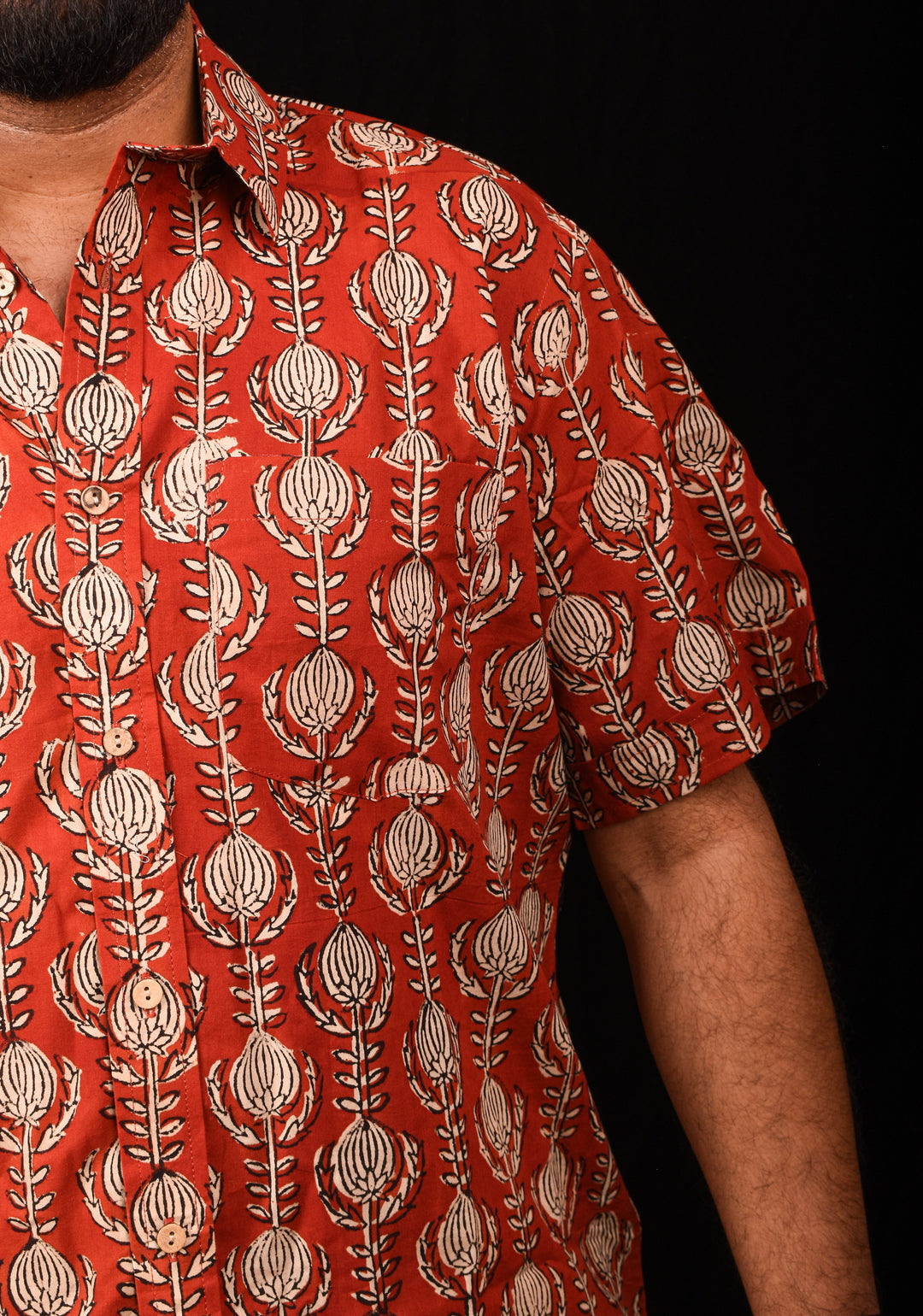 Red Black Bagru Handblock Printed Cotton Mens Shirt
