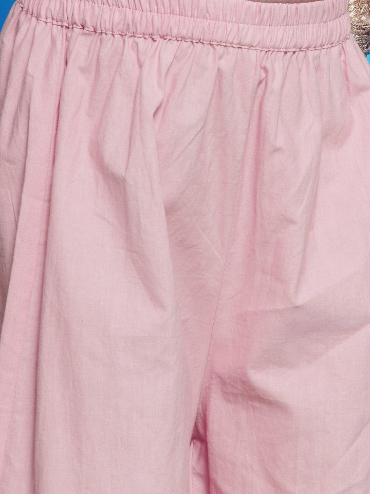 Chanderi Golden work Butta Kurta Plazzo Set - Peachish Pink | SHOBITAM