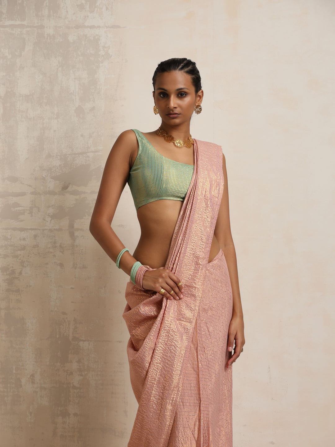 Pink Gold Lurex Saree | SHOBITAM
