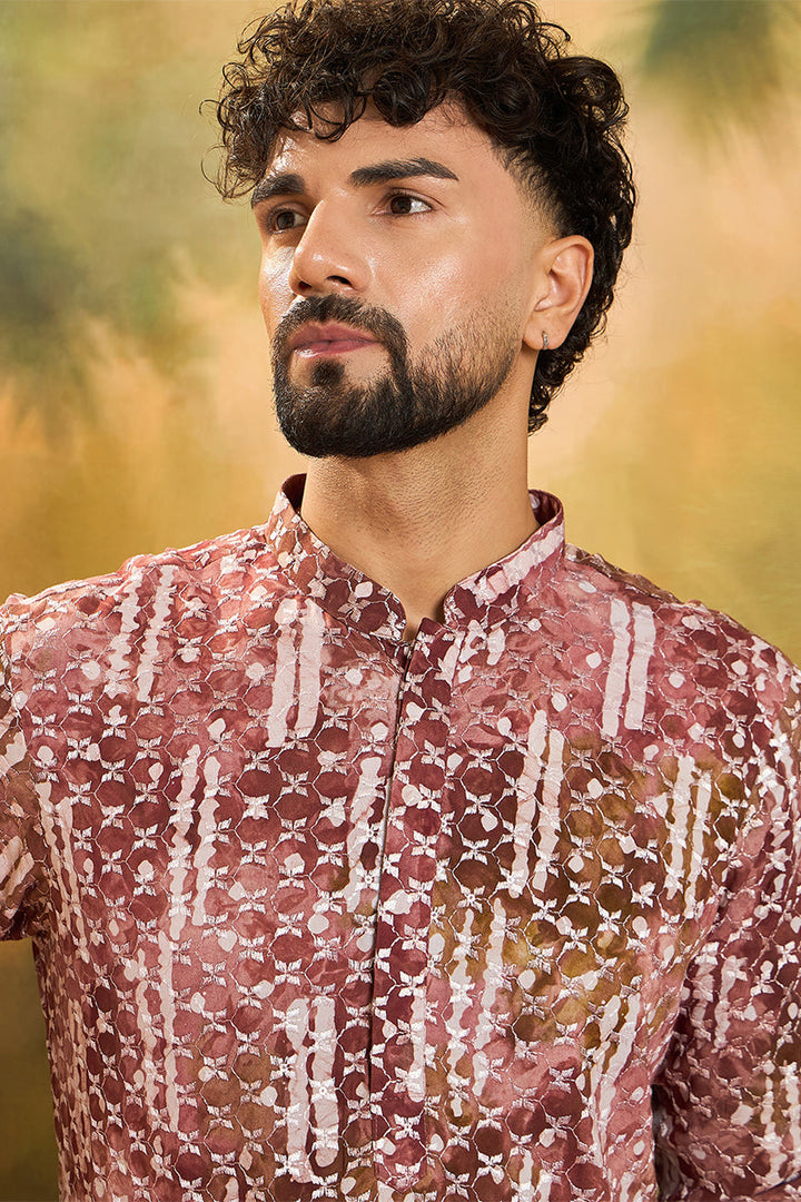 Brown Viscose Rayon Embroidered Straight Kurta  | SHOBITAM