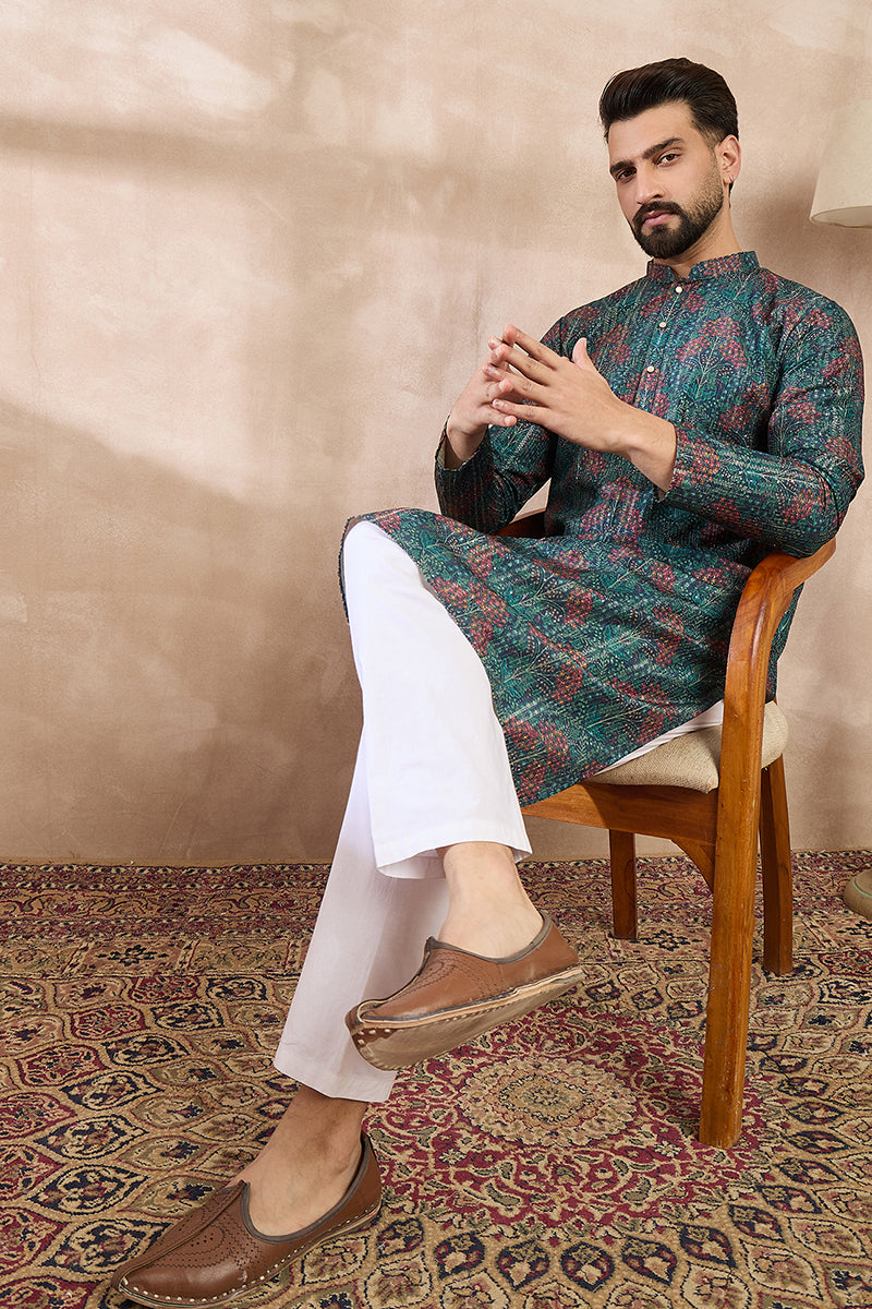 Blue Silk Blend Floral Printed Straight Kurta With Trouser| SHOBITAM