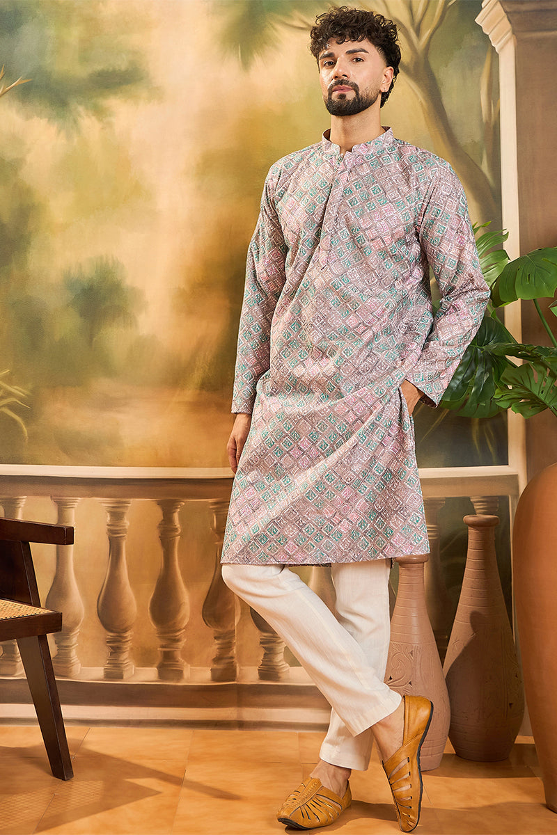 Mauve Viscose Rayon Abstract Embroidered Straight Kurta | SHOBITAM