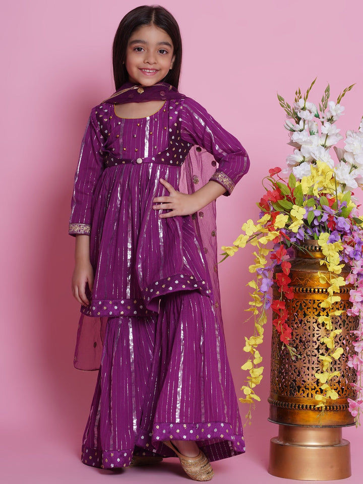 Chand Sitare Anarkarli Kurta Sharara with Dupatta - Purple | SHOBITAM