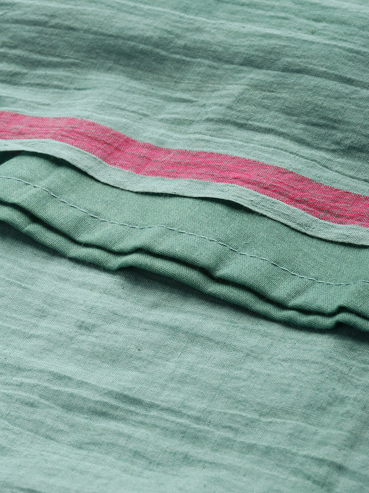 Green Cotton Handloom Dress | SHOBITAM