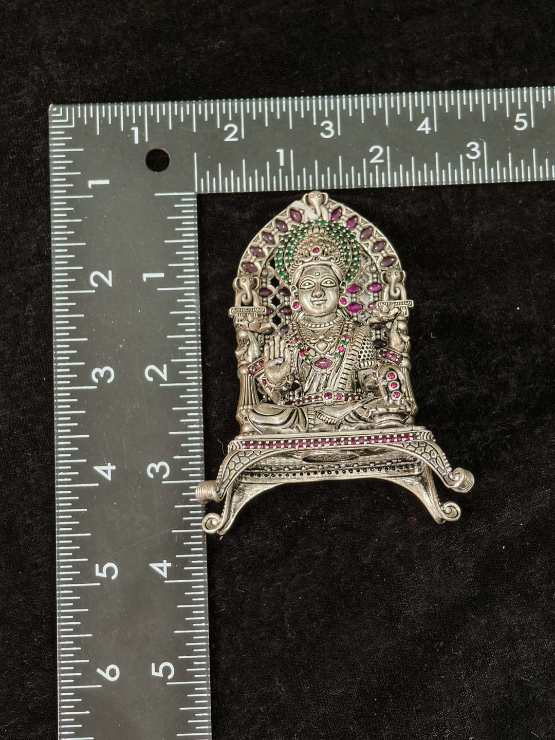 Pure 92.5 Silver Goddess Lakshmi 3D Idol with Stones Ornate Throne, 145 grams