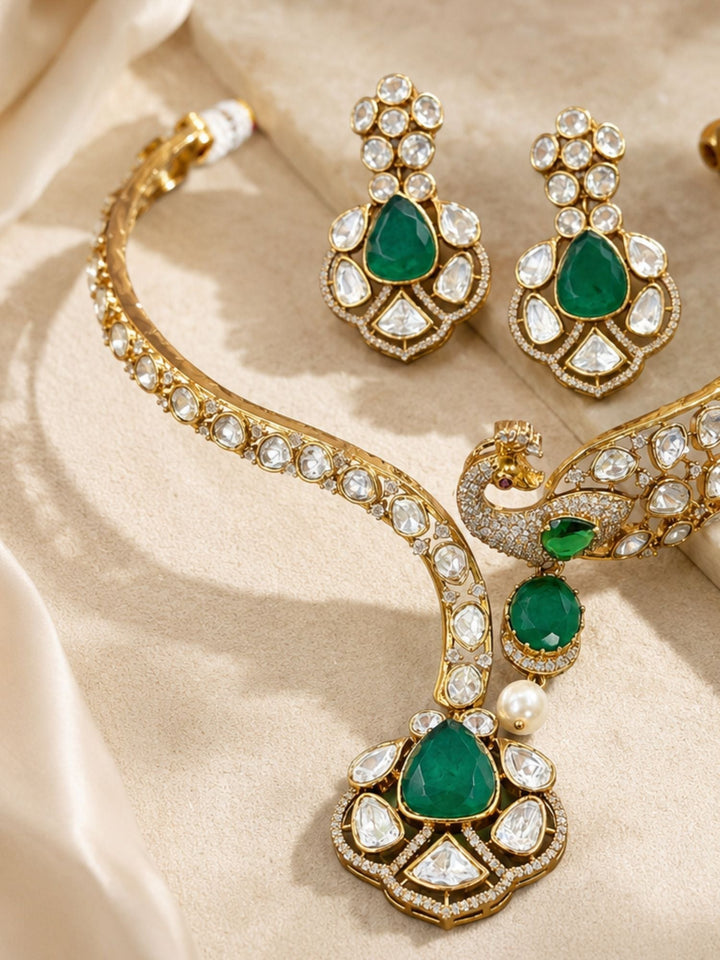 Peacock Kundan Necklace Set Gold Plated |SHOBITAM