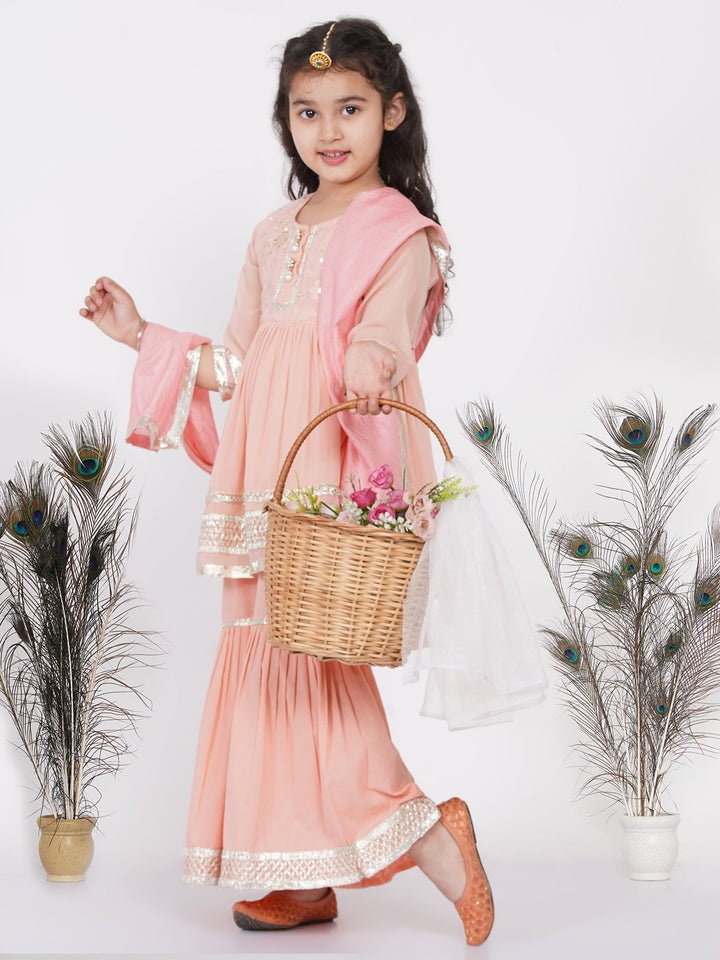 Girls Gotta Patti work Kurta frock with Sharara and Dupatta | SHOBITAM