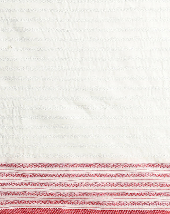 White Red Cotton Saree with Blouse piece | SHOBITAM