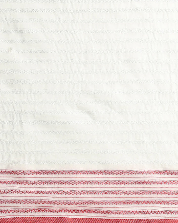 White-Red Cotton Saree with Blouse piece