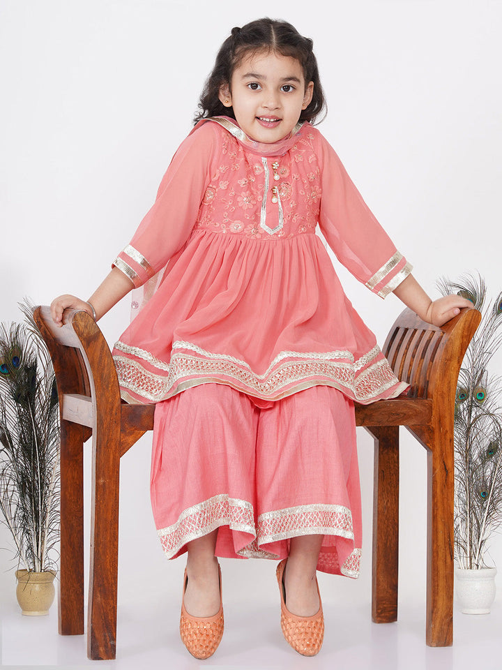 Girls jaipuri Lacework and Gotta Patti work Kurta frock with Sharara and Dupatta | SHOBITAM