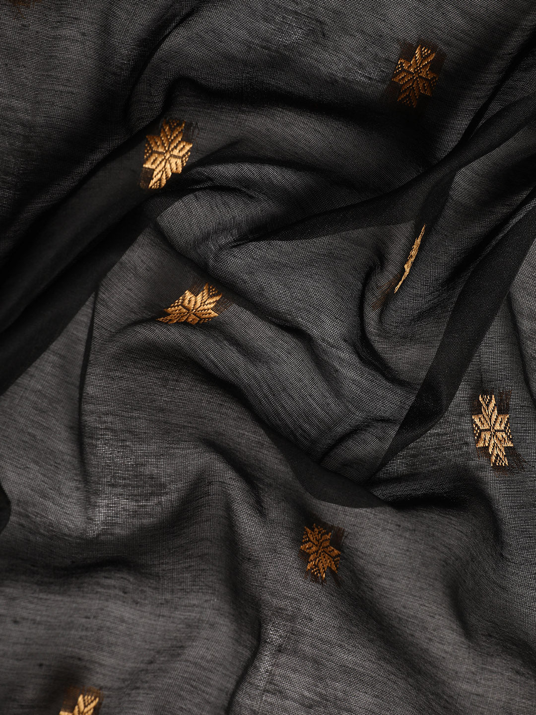 Black Zari Buti Silk Cotton Saree with blouse piece