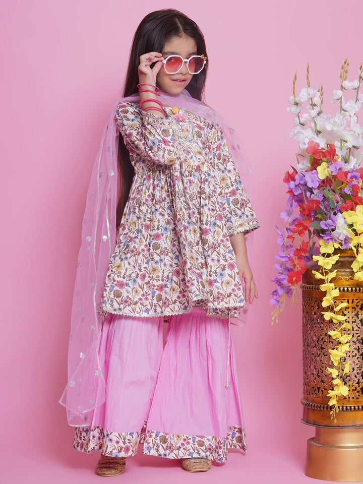 Phoolon ki Bahaar Kurta Sharara Set - Floral Pink | SHOBITAM
