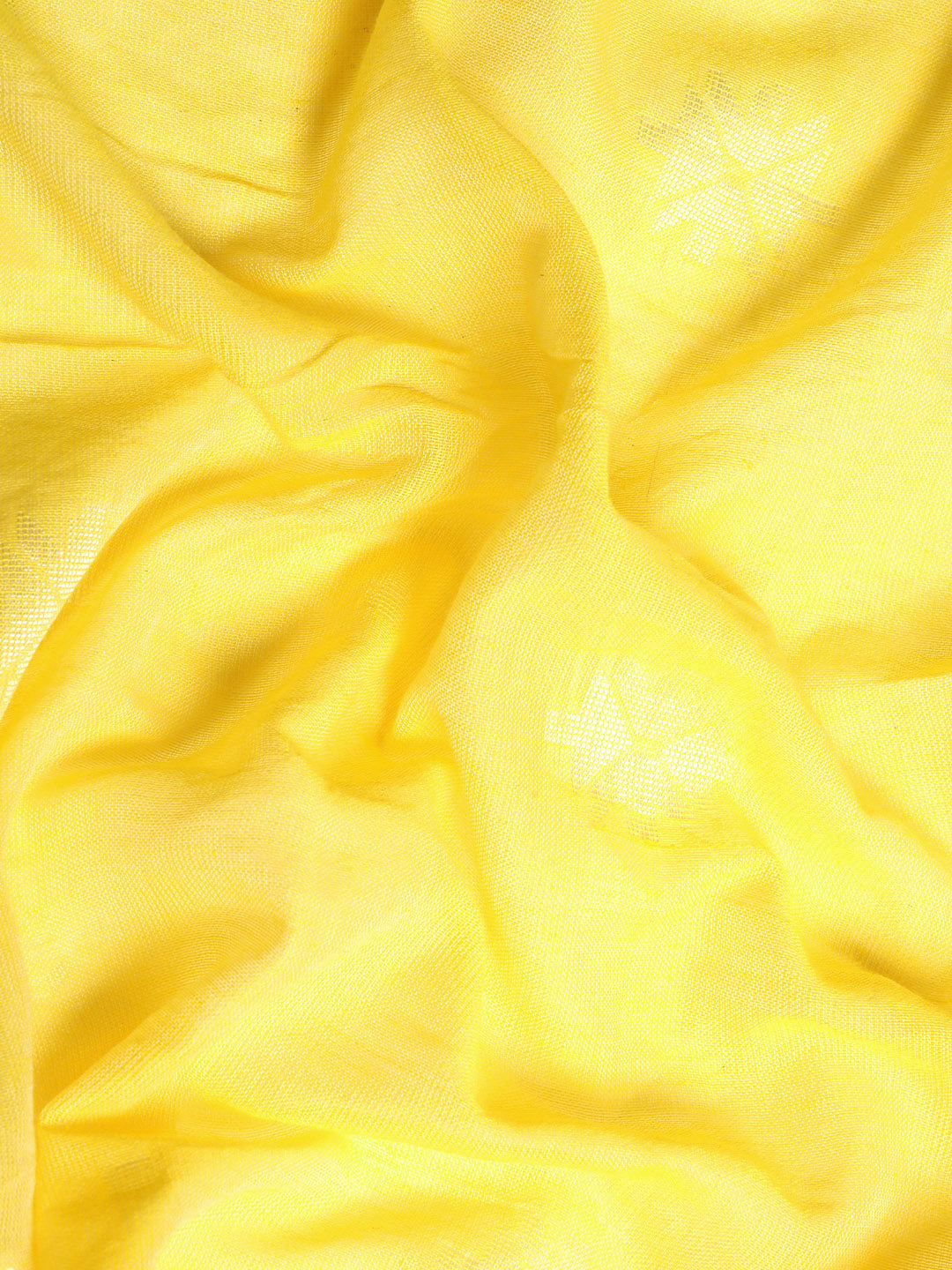 Yellow White Buti Cotton Saree With Minimal Border