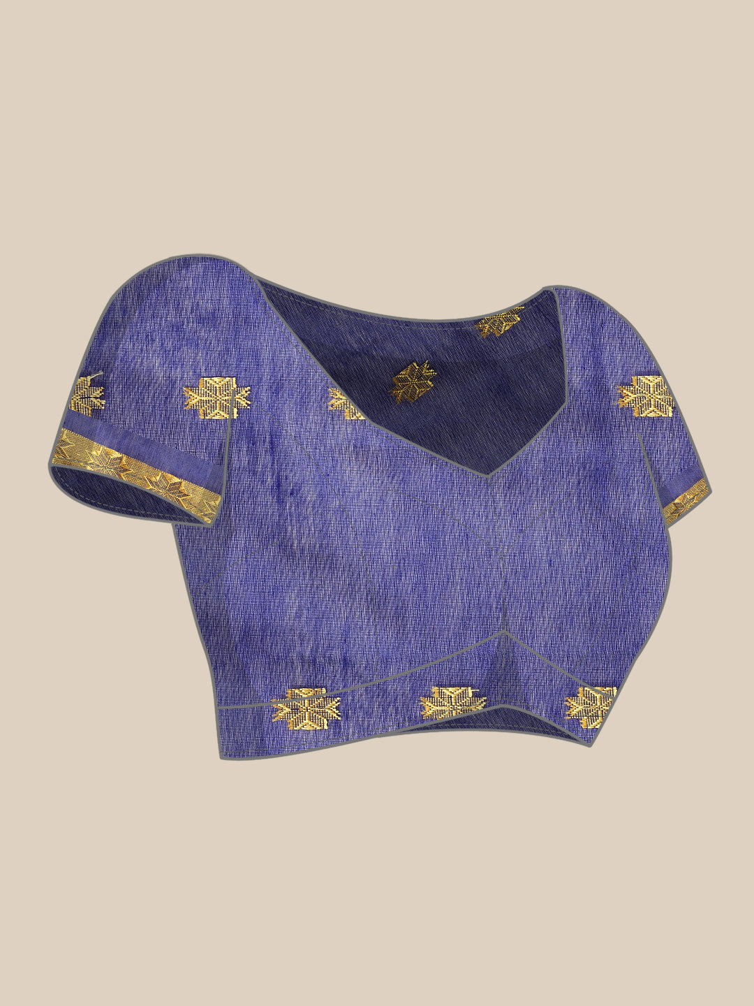 Blue & Red Zari Buti Silk Cotton Saree with blouse piece | SHOBITAM