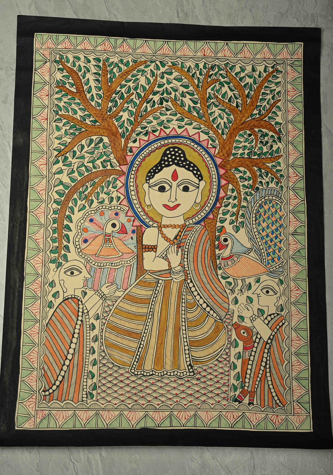 Buddha under the Bodhi Tree on Madhubani wall painting,Unframed,30 x 22 | SHOBITAM