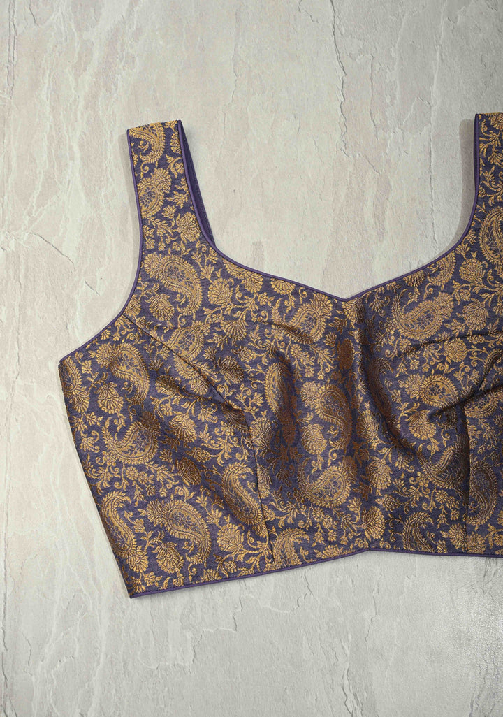 SIZE 34" Dusty Amethyst Leaf Neckline with Paisley Brocade and Sleeveless Blouse