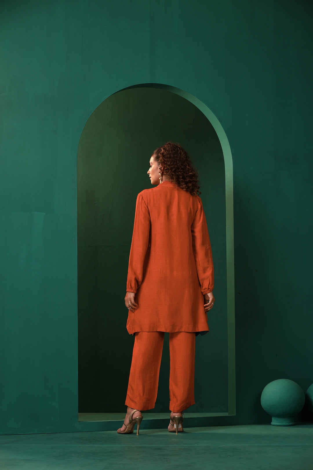 Rust Silk Collar Co-ord Set | SHOBITAM