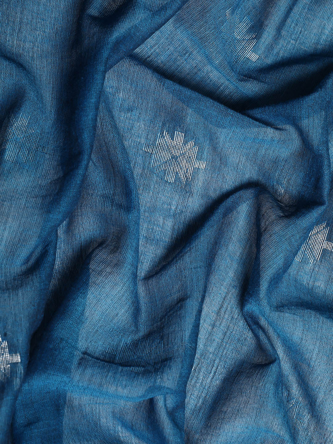 Blue Pure Cotton Saree with Minimal Border and Blouse piece