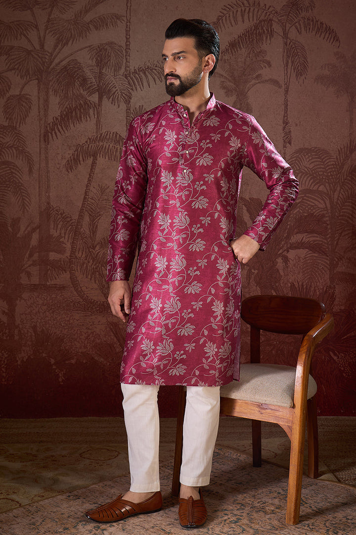 Red Silk Blend Floral Printed Straight Kurta With Trouser | SHOBITAM
