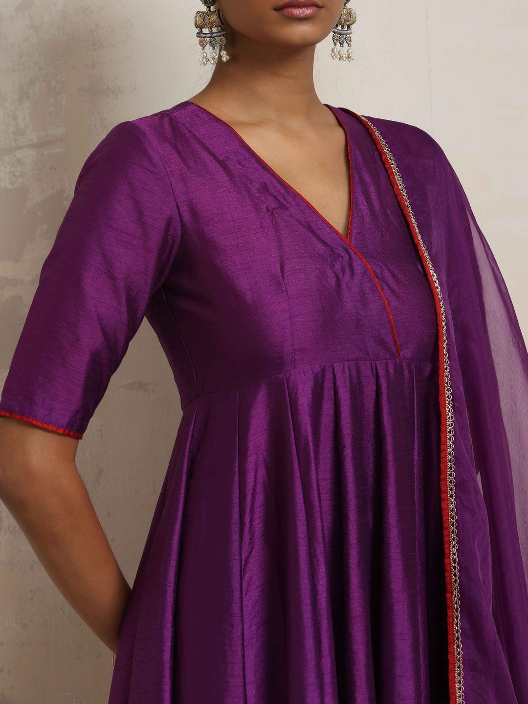Purple Silk Anarkali Kurta Pant Dupatta Set | SHOBITAM