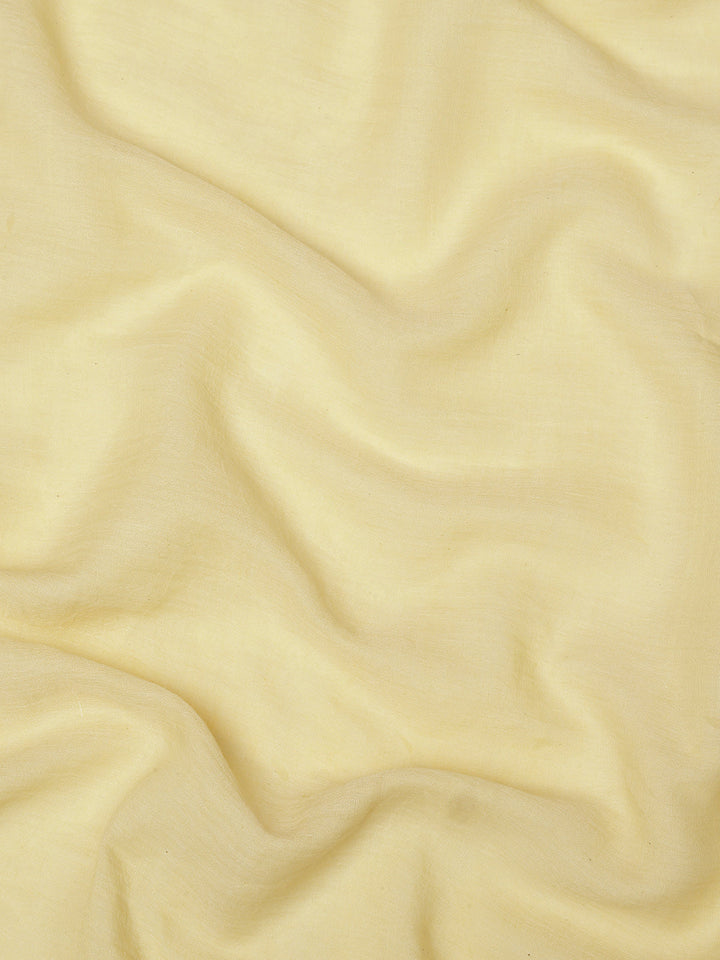 Yellow Cream Colour Block Cotton Saree with pompoms