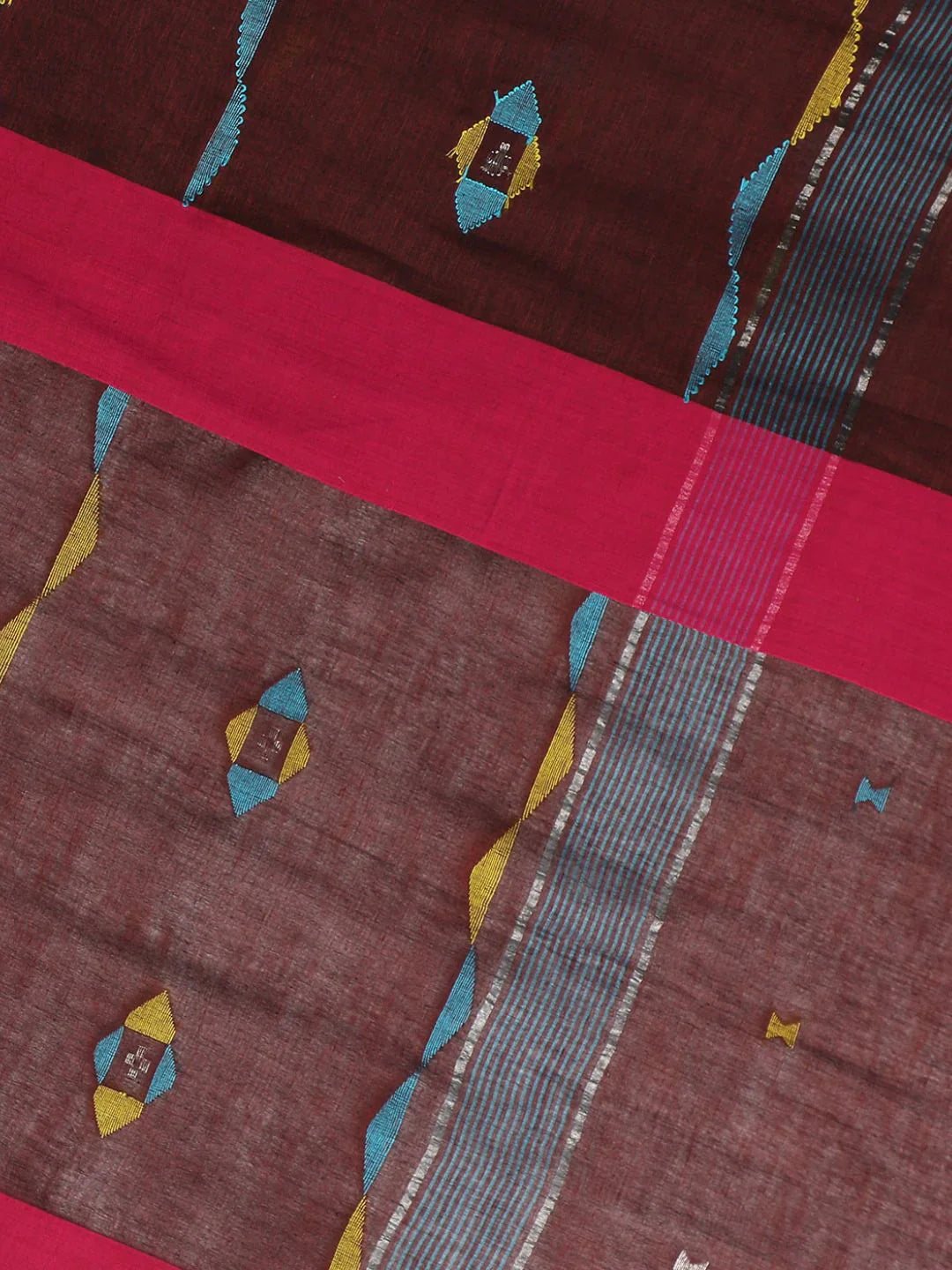 Brown Handloom Jamdani Cotton Saree With Blouse Piece