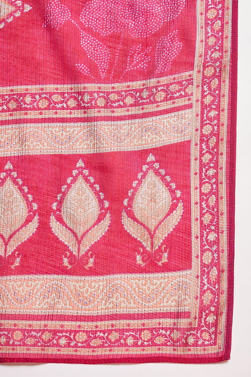 Pink Silk Blend Floral Printed Straight Kurta Trouser With Dupatta | SHOBITAM