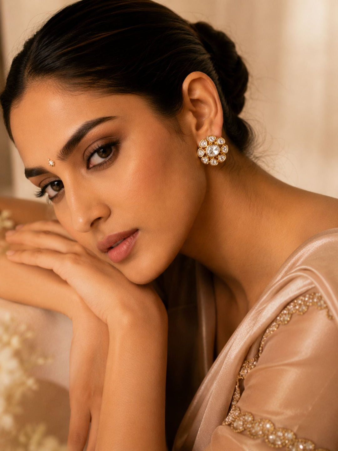 Gold Plated Polki Studs Earring | SHOBITAM